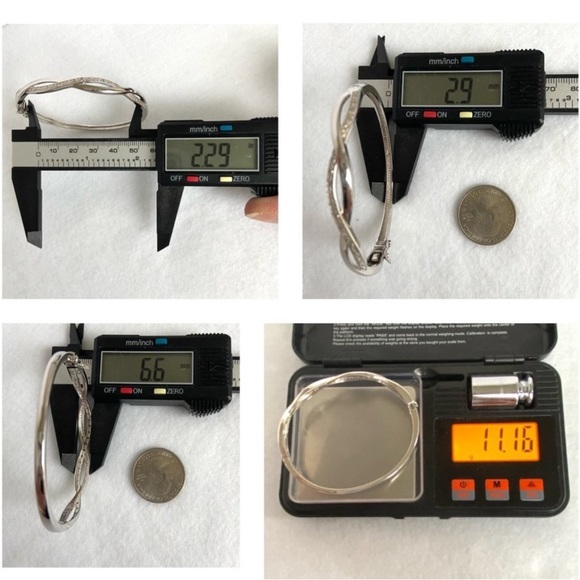 Sterling Silver 925 Oval Hinged Diamond Bangle Bracelet 6.75". Rhodium plated. - Picture 6 of 6